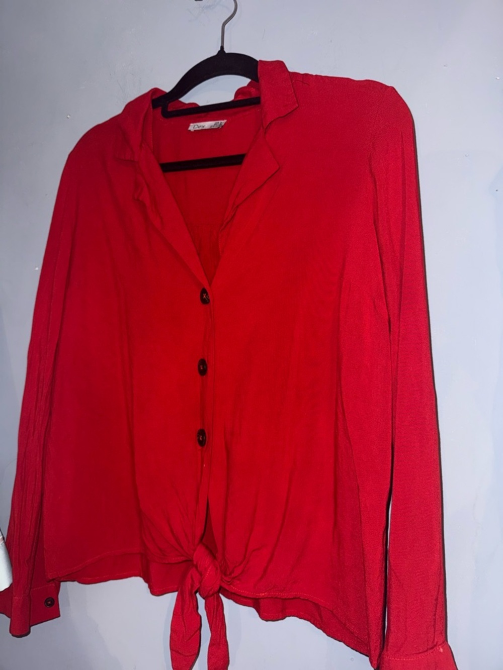 Dex Red Tie Front Blouse Medium | Button Up Lightweight Top